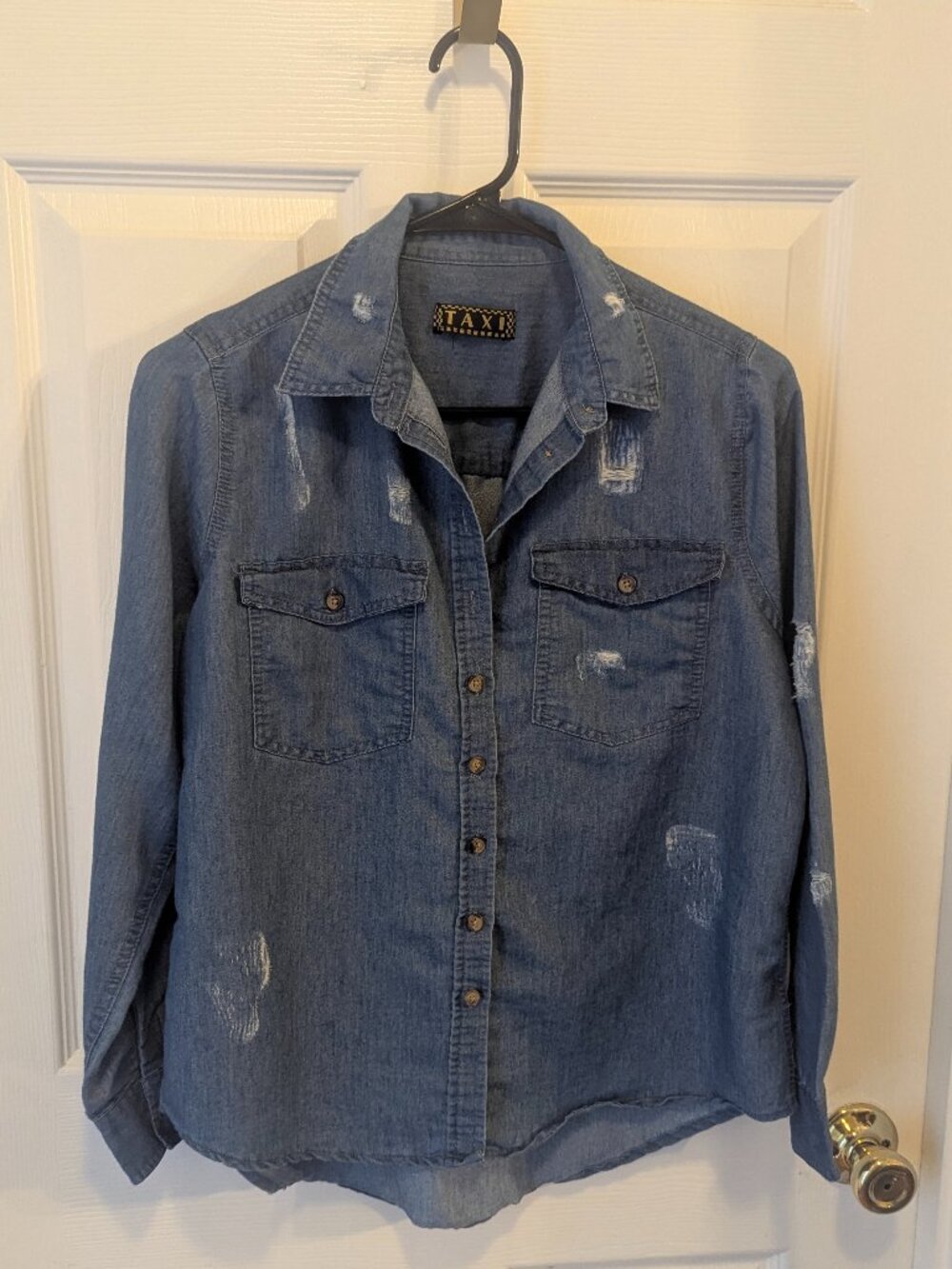 Taxi denim blue distressed bottom down - L